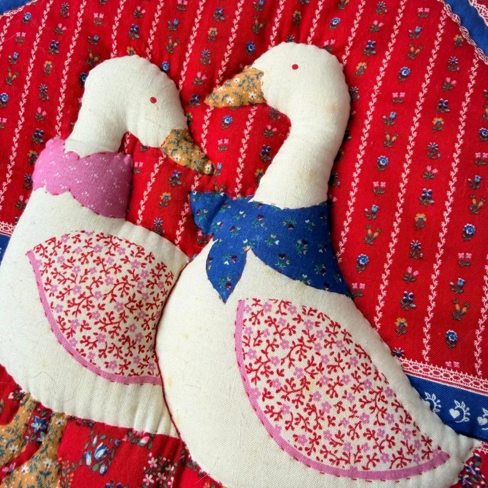 Vintage 70s Handmade Goose Wall Art Embroidery‎ Hoop Cottagecore
